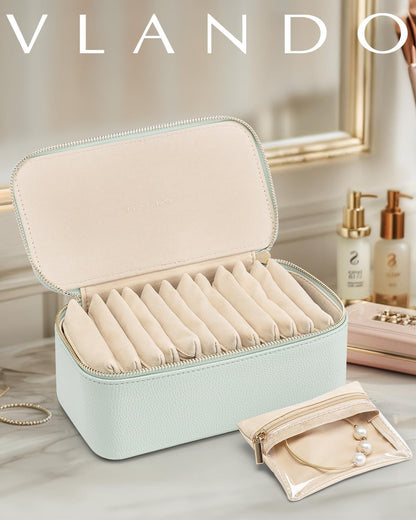 Travel Jewelry Case,Jewelry Box with 12 Velvet Jewelry Pouch Jewelry Travel Organizer for Women Girl Jewelry Case Necklace Rings Earrings Bags Wedding Gifts (White)