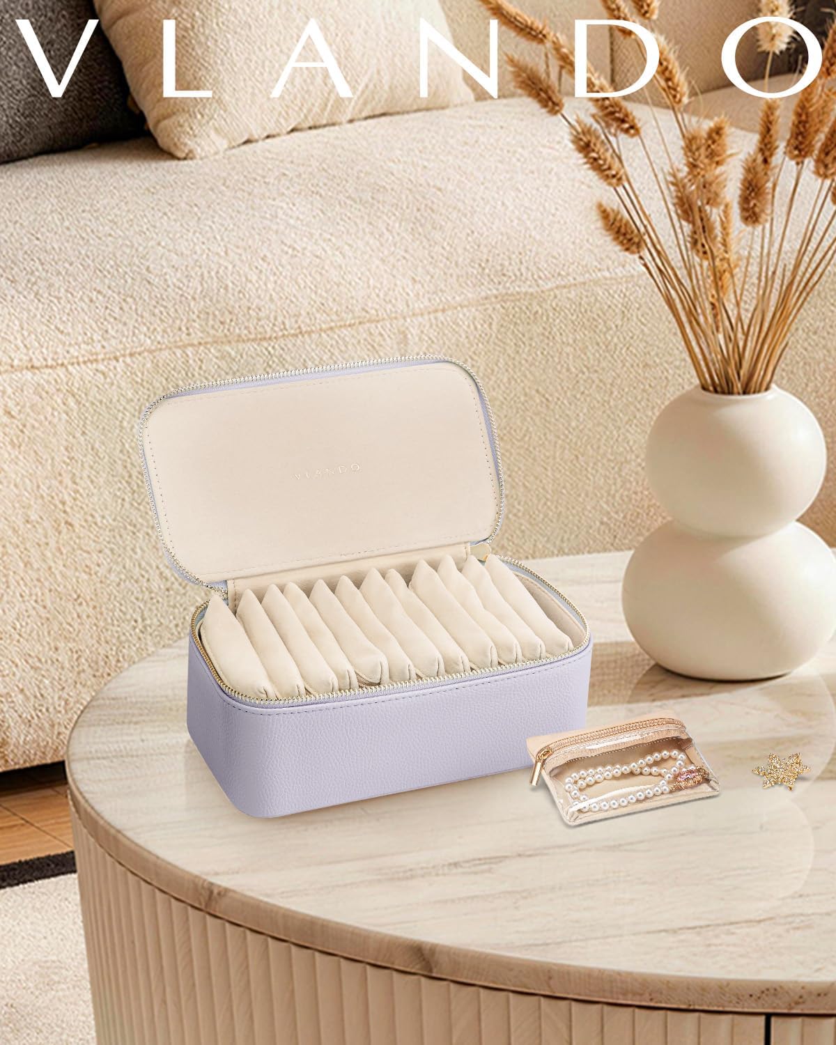 Travel Jewelry Case,Jewelry Box with 12 Velvet Jewelry Pouch Jewelry Travel Organizer for Women Girl Jewelry Case Necklace Rings Earrings Bags Wedding Gifts (White)