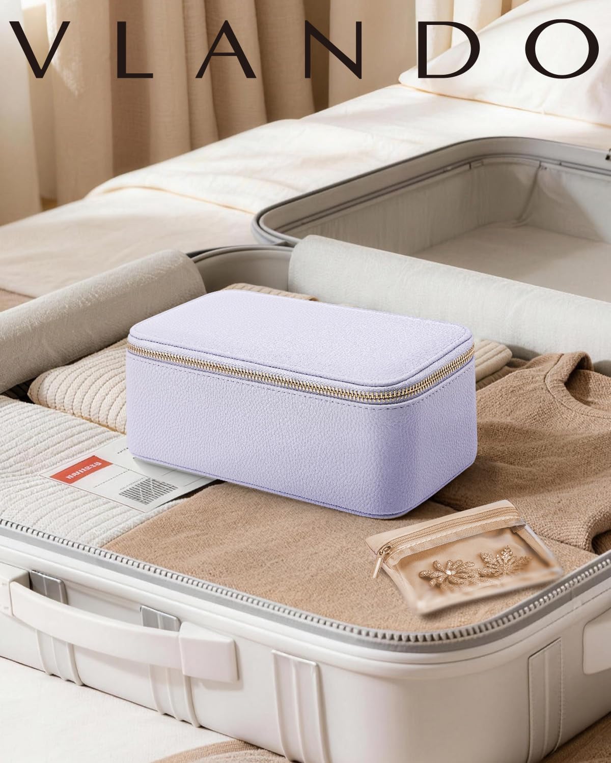 Travel Jewelry Case,Jewelry Box with 12 Velvet Jewelry Pouch Jewelry Travel Organizer for Women Girl Jewelry Case Necklace Rings Earrings Bags Wedding Gifts (White)