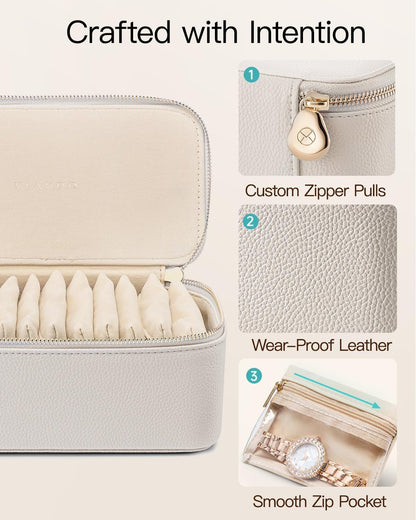 Travel Jewelry Case,Jewelry Box with 12 Velvet Jewelry Pouch Jewelry Travel Organizer for Women Girl Jewelry Case Necklace Rings Earrings Bags Wedding Gifts (White)
