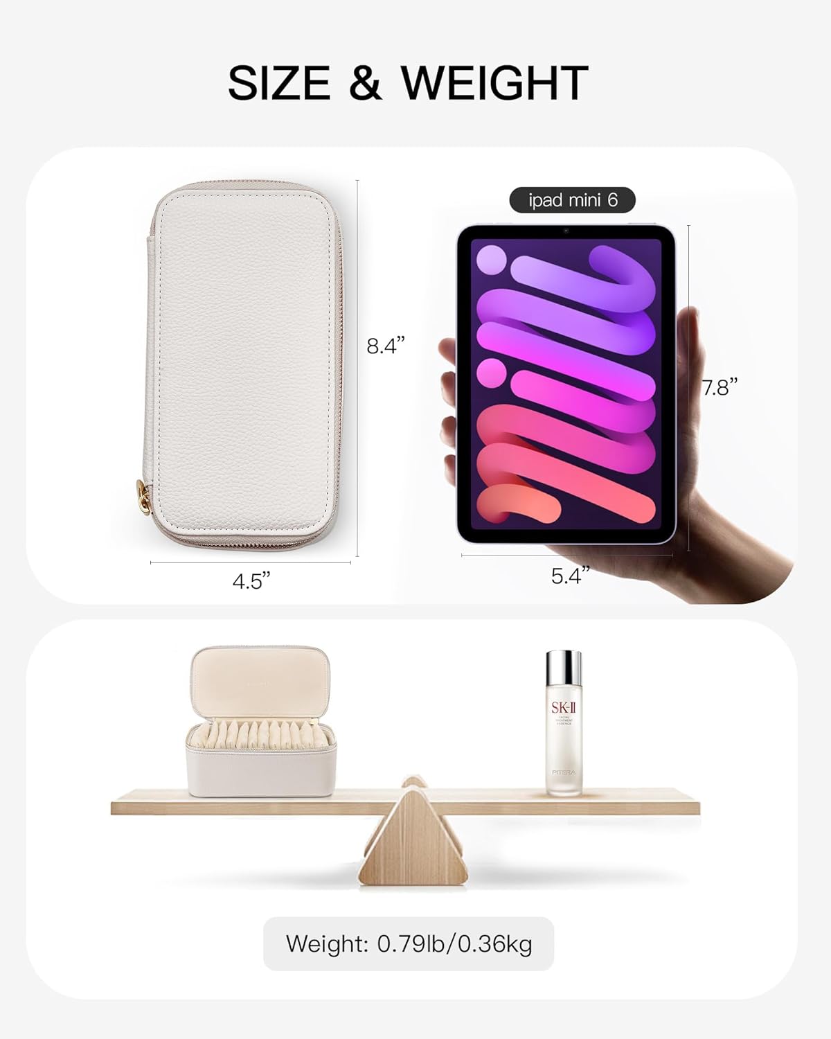 Travel Jewelry Case,Jewelry Box with 12 Velvet Jewelry Pouch Jewelry Travel Organizer for Women Girl Jewelry Case Necklace Rings Earrings Bags Wedding Gifts (White)