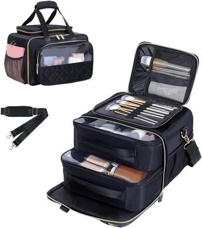Large Makeup Bag for Women, Wide-Open Design Multifunctional Compartments, for Toiletries, Cosmetics, Brushes & Beauty Tools (Green)