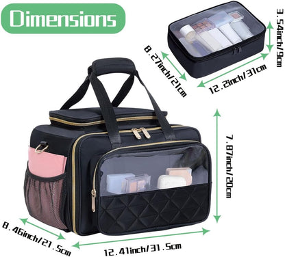 Large Makeup Bag for Women, Wide-Open Design Multifunctional Compartments, for Toiletries, Cosmetics, Brushes & Beauty Tools (Green)