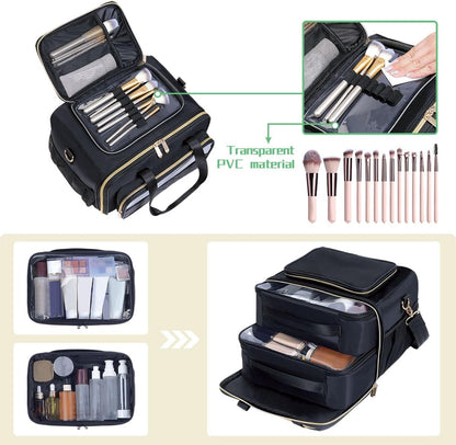 Large Makeup Bag for Women, Wide-Open Design Multifunctional Compartments, for Toiletries, Cosmetics, Brushes & Beauty Tools (Green)