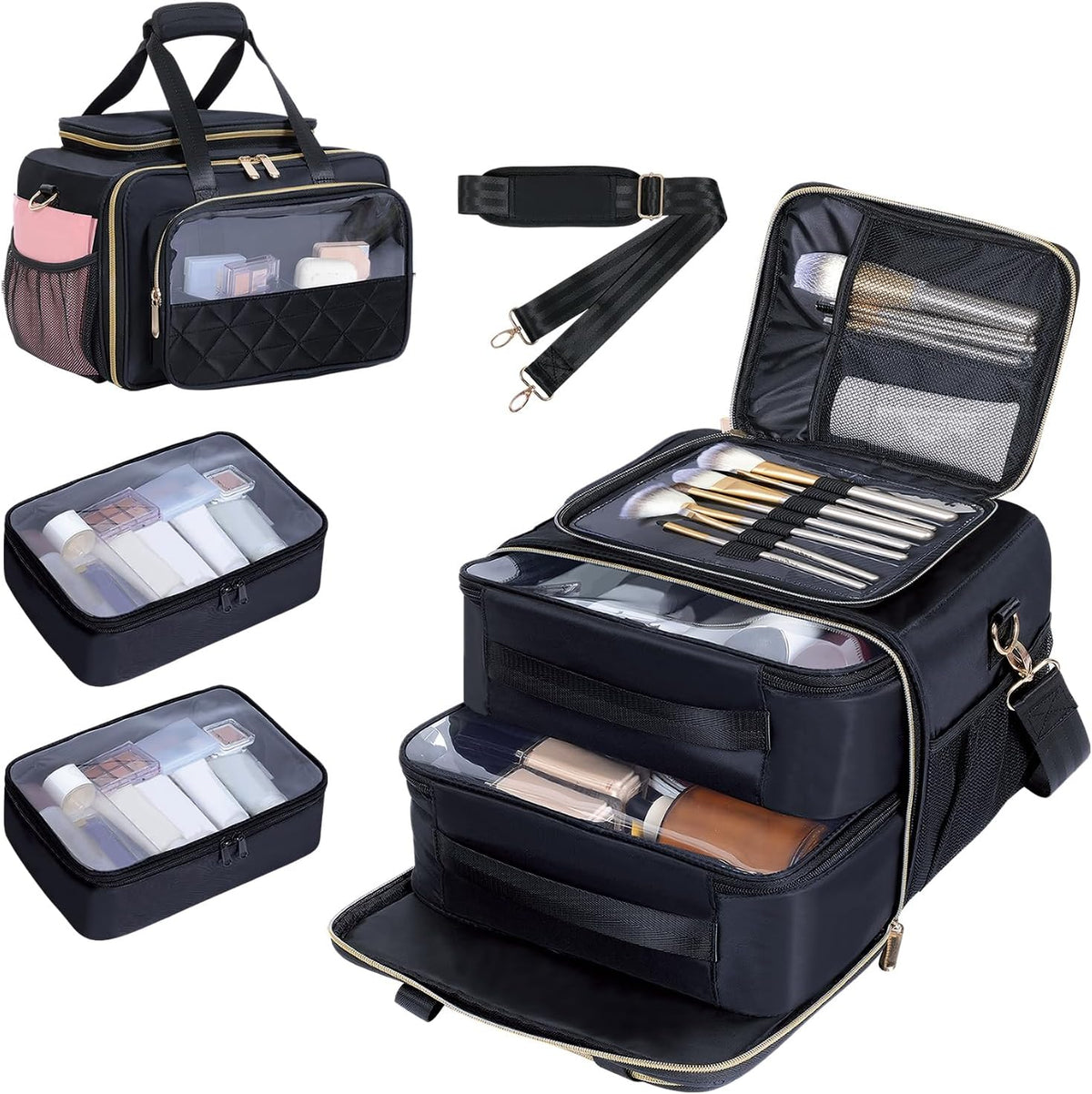 Large Makeup Bag for Women, Wide-Open Design Multifunctional Compartments, for Toiletries, Cosmetics, Brushes & Beauty Tools (Green)