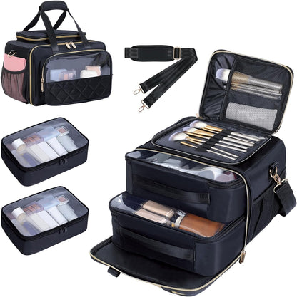 Large Makeup Bag for Women, Wide-Open Design Multifunctional Compartments, for Toiletries, Cosmetics, Brushes & Beauty Tools (Green)