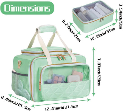 Large Makeup Bag for Women, Wide-Open Design Multifunctional Compartments, for Toiletries, Cosmetics, Brushes & Beauty Tools (Green)
