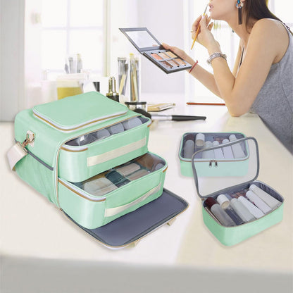 Large Makeup Bag for Women, Wide-Open Design Multifunctional Compartments, for Toiletries, Cosmetics, Brushes & Beauty Tools (Green)