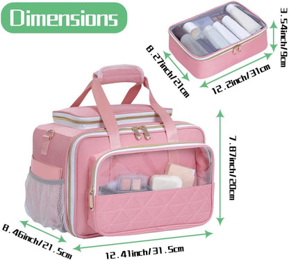 Large Makeup Bag for Women, Wide-Open Design Multifunctional Compartments, for Toiletries, Cosmetics, Brushes & Beauty Tools (Green)