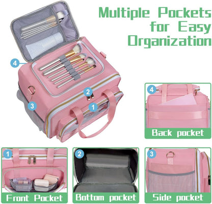 Large Makeup Bag for Women, Wide-Open Design Multifunctional Compartments, for Toiletries, Cosmetics, Brushes & Beauty Tools (Green)