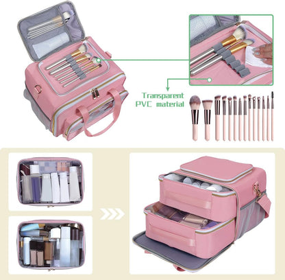 Large Makeup Bag for Women, Wide-Open Design Multifunctional Compartments, for Toiletries, Cosmetics, Brushes & Beauty Tools (Green)