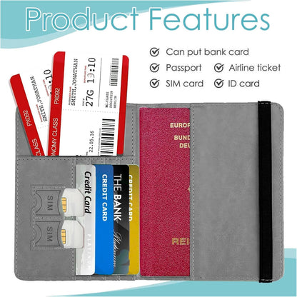 Grey RFID Blocking PU Leather Travel Passport Holder Cover Travel Wallet Organiser Passport Case Travel Document Organiser for Men & Women (14.58 X 11CM- Grey)