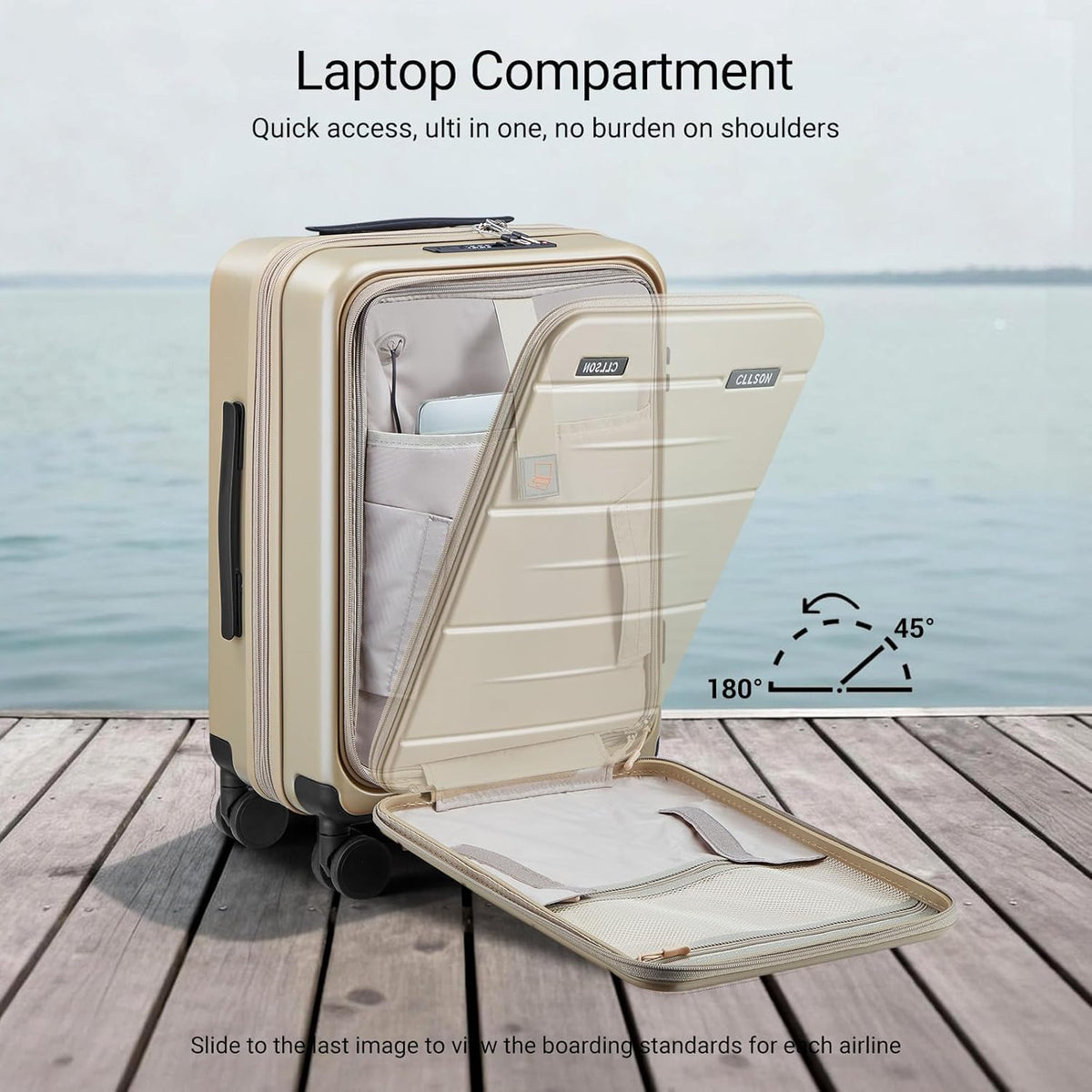 Carry On Luggage with Top Opening, Expandable with Laptop Compartment and USB Charging Port, Lightweight with Front Pocket Rolling Suitcases with Spinner Wheels (Khaki, 20 Inch)