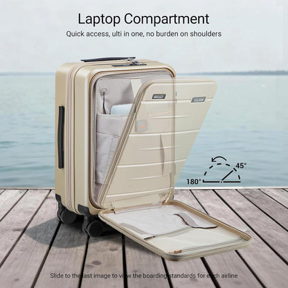 Carry On Luggage with Top Opening, Expandable with Laptop Compartment and USB Charging Port, Lightweight with Front Pocket Rolling Suitcases with Spinner Wheels (Khaki, 20 Inch)