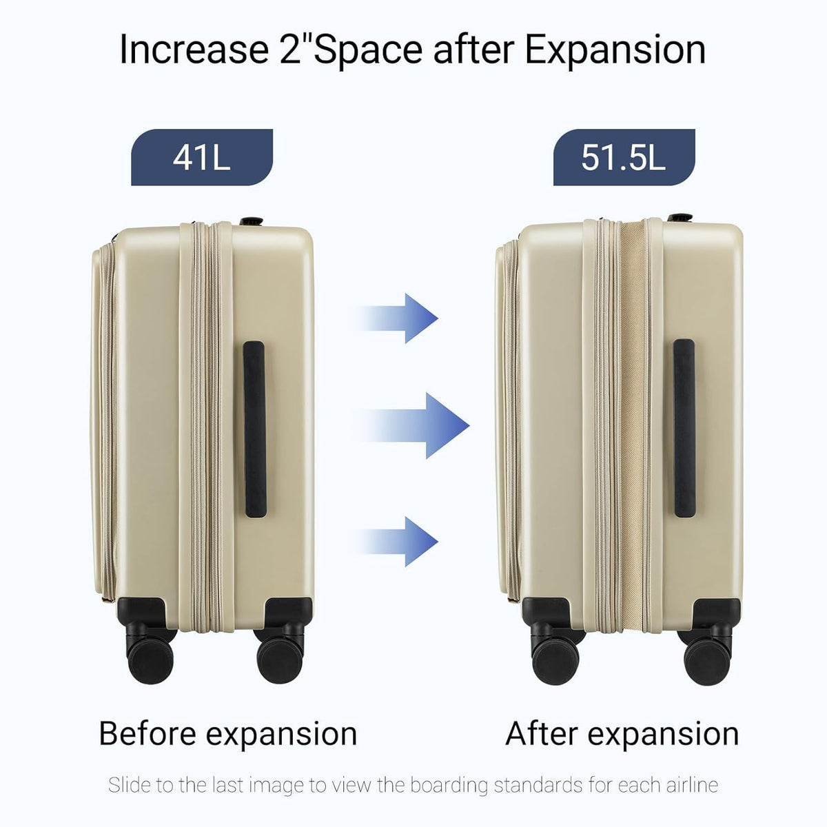 Carry On Luggage with Top Opening, Expandable with Laptop Compartment and USB Charging Port, Lightweight with Front Pocket Rolling Suitcases with Spinner Wheels (Khaki, 20 Inch)