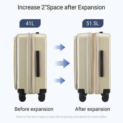 Carry On Luggage with Top Opening, Expandable with Laptop Compartment and USB Charging Port, Lightweight with Front Pocket Rolling Suitcases with Spinner Wheels (Khaki, 20 Inch)
