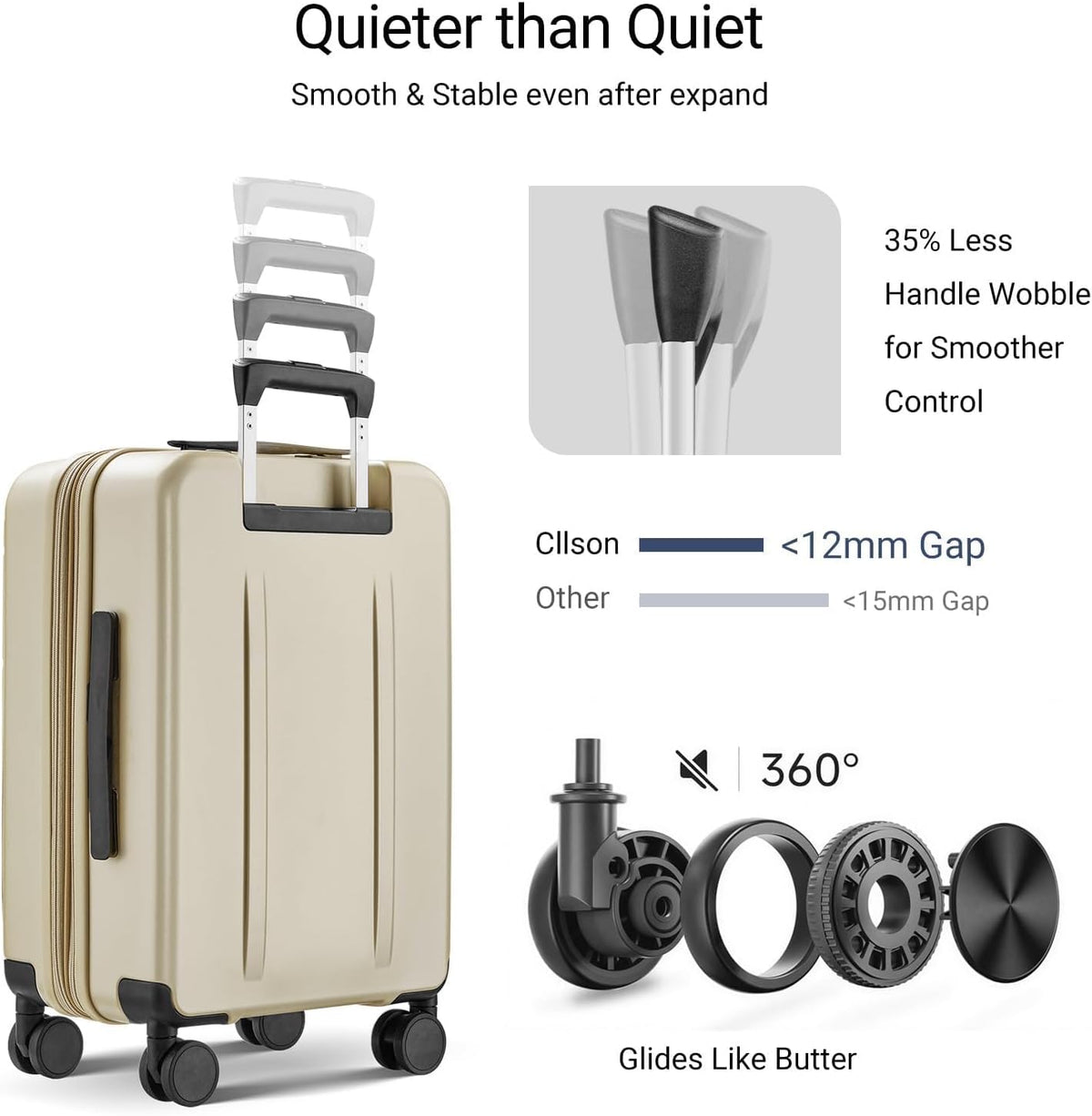 Carry On Luggage with Top Opening, Expandable with Laptop Compartment and USB Charging Port, Lightweight with Front Pocket Rolling Suitcases with Spinner Wheels (Khaki, 20 Inch)