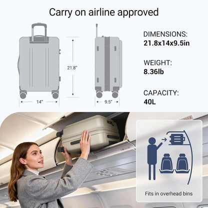 Carry On Luggage with Top Opening, Expandable with Laptop Compartment and USB Charging Port, Lightweight with Front Pocket Rolling Suitcases with Spinner Wheels (Khaki, 20 Inch)