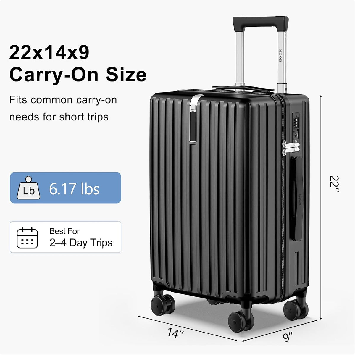 20 Inch Carry On Luggage 22x14x9 Airline Approved, PC Hardside Suitcase with TSA Lock, Lightweight Rolling Travel Suitcase with Spinner Wheels, Black
