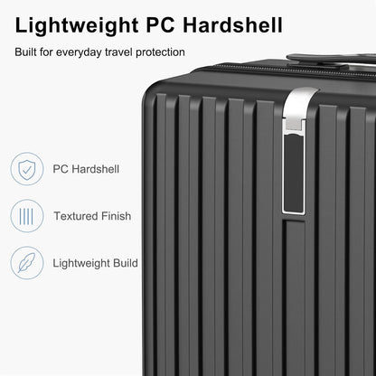 20 Inch Carry On Luggage 22x14x9 Airline Approved, PC Hardside Suitcase with TSA Lock, Lightweight Rolling Travel Suitcase with Spinner Wheels, Black