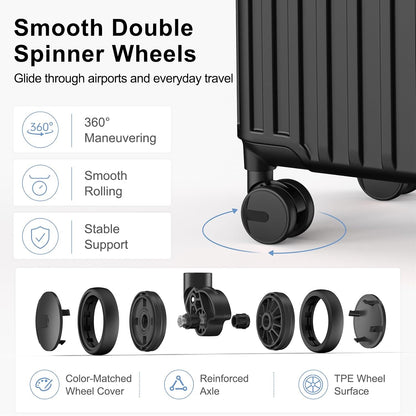 20 Inch Carry On Luggage 22x14x9 Airline Approved, PC Hardside Suitcase with TSA Lock, Lightweight Rolling Travel Suitcase with Spinner Wheels, Black