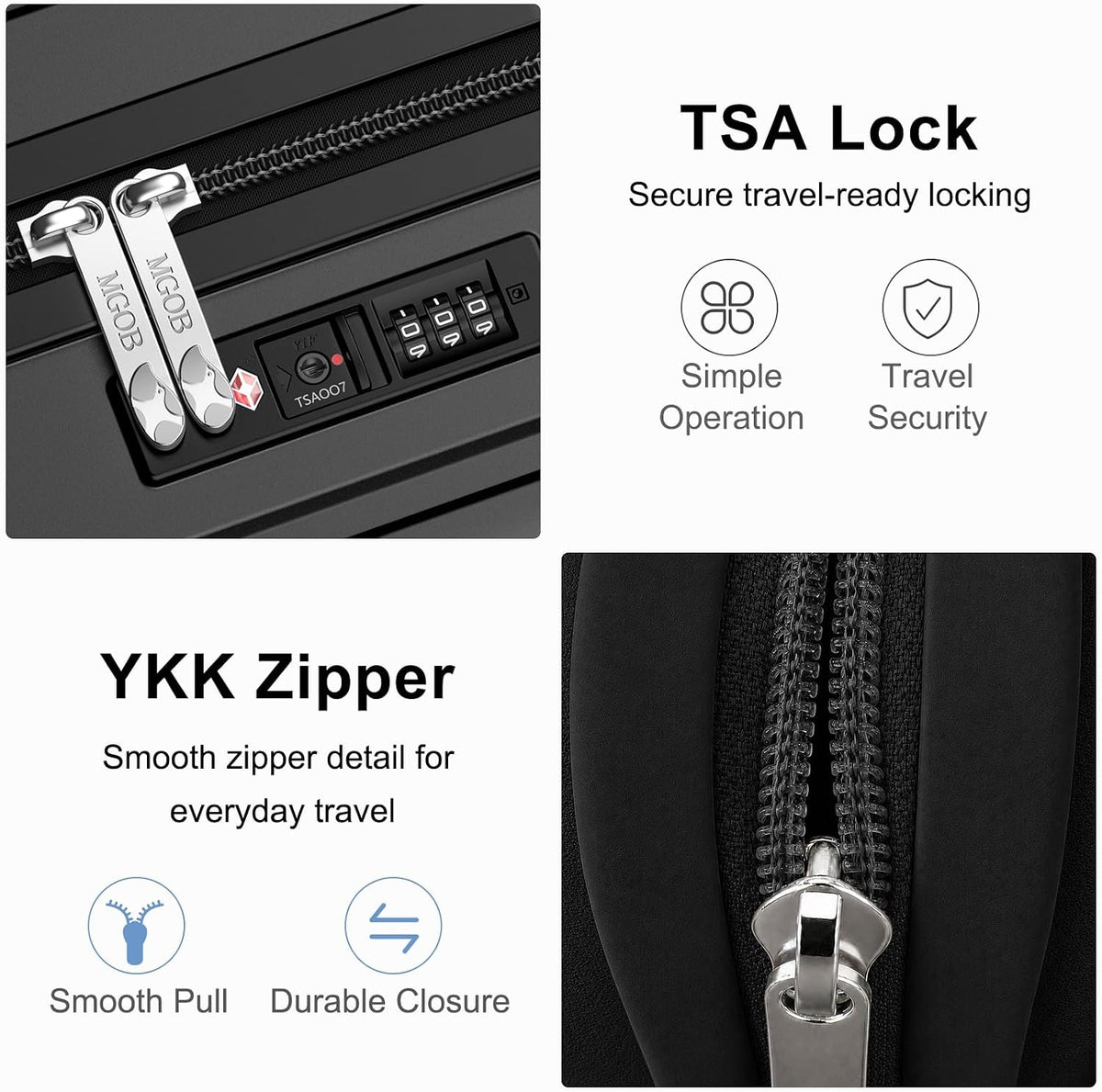 20 Inch Carry On Luggage 22x14x9 Airline Approved, PC Hardside Suitcase with TSA Lock, Lightweight Rolling Travel Suitcase with Spinner Wheels, Black