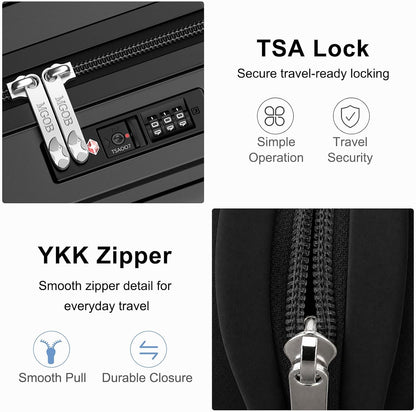 20 Inch Carry On Luggage 22x14x9 Airline Approved, PC Hardside Suitcase with TSA Lock, Lightweight Rolling Travel Suitcase with Spinner Wheels, Black