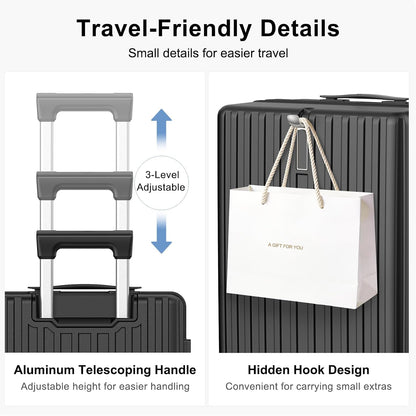 20 Inch Carry On Luggage 22x14x9 Airline Approved, PC Hardside Suitcase with TSA Lock, Lightweight Rolling Travel Suitcase with Spinner Wheels, Black