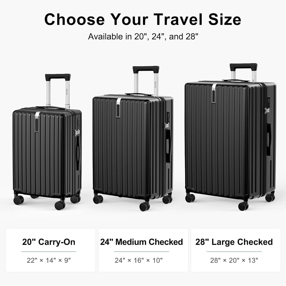 20 Inch Carry On Luggage 22x14x9 Airline Approved, PC Hardside Suitcase with TSA Lock, Lightweight Rolling Travel Suitcase with Spinner Wheels, Black