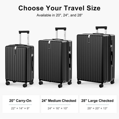 20 Inch Carry On Luggage 22x14x9 Airline Approved, PC Hardside Suitcase with TSA Lock, Lightweight Rolling Travel Suitcase with Spinner Wheels, Black