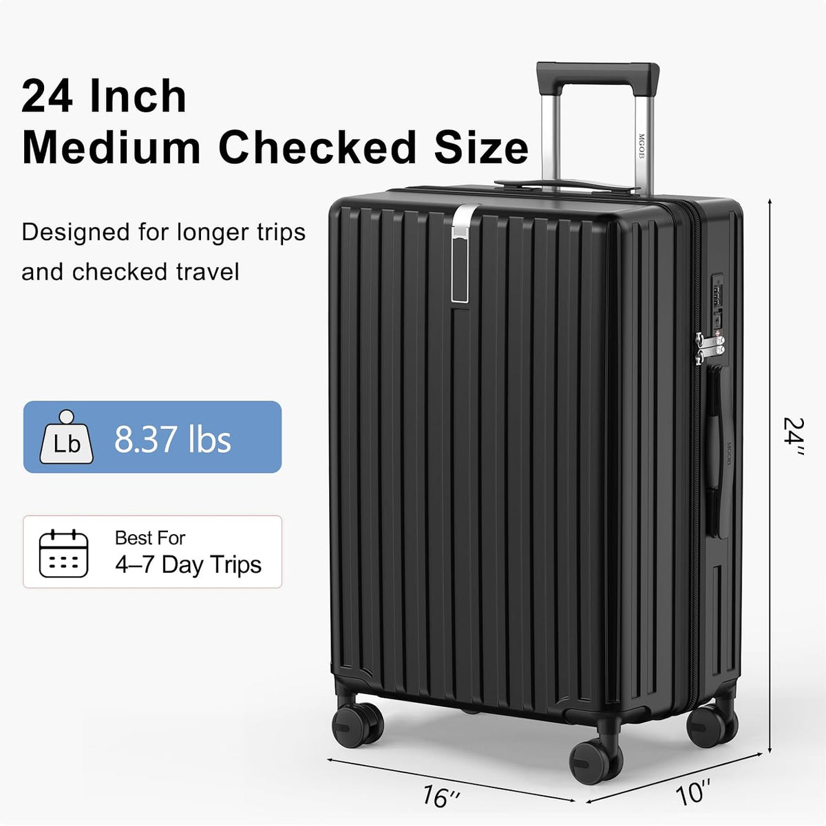 20 Inch Carry On Luggage 22x14x9 Airline Approved, PC Hardside Suitcase with TSA Lock, Lightweight Rolling Travel Suitcase with Spinner Wheels, Black