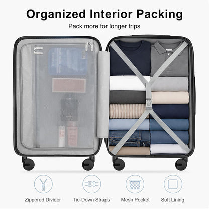 20 Inch Carry On Luggage 22x14x9 Airline Approved, PC Hardside Suitcase with TSA Lock, Lightweight Rolling Travel Suitcase with Spinner Wheels, Black