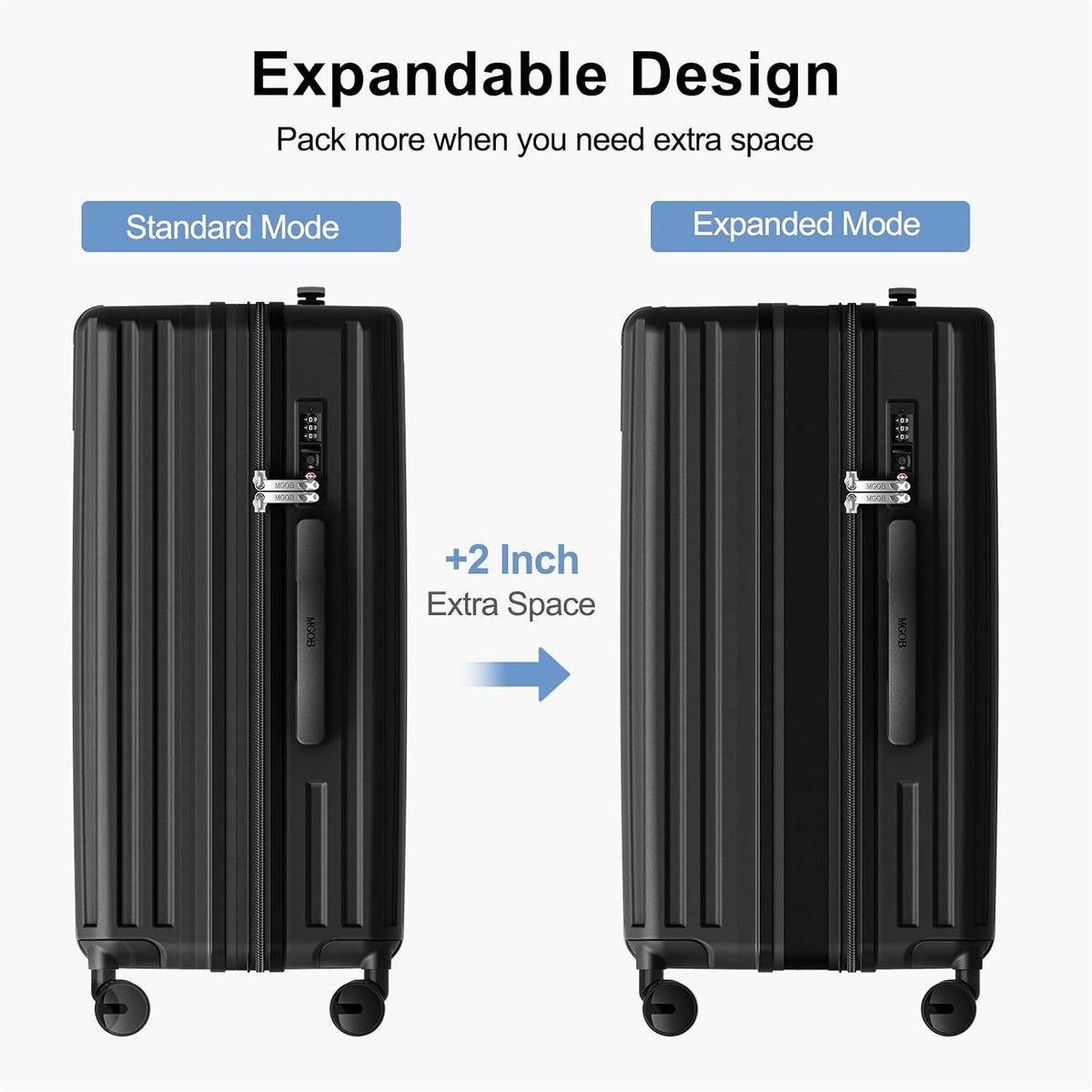 20 Inch Carry On Luggage 22x14x9 Airline Approved, PC Hardside Suitcase with TSA Lock, Lightweight Rolling Travel Suitcase with Spinner Wheels, Black