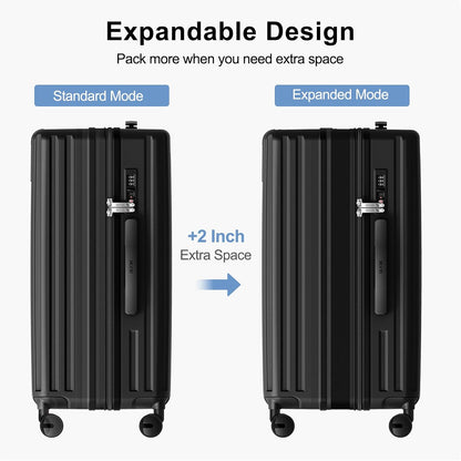 20 Inch Carry On Luggage 22x14x9 Airline Approved, PC Hardside Suitcase with TSA Lock, Lightweight Rolling Travel Suitcase with Spinner Wheels, Black
