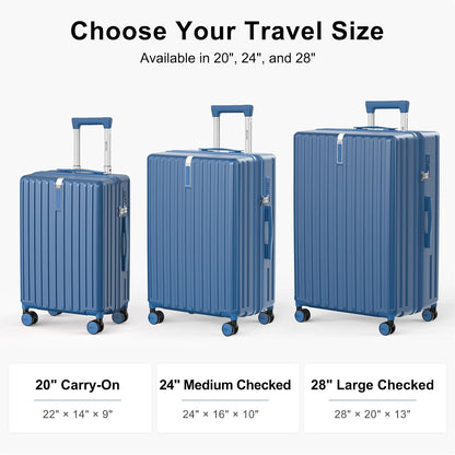 20 Inch Carry On Luggage 22x14x9 Airline Approved, PC Hardside Suitcase with TSA Lock, Lightweight Rolling Travel Suitcase with Spinner Wheels, Black