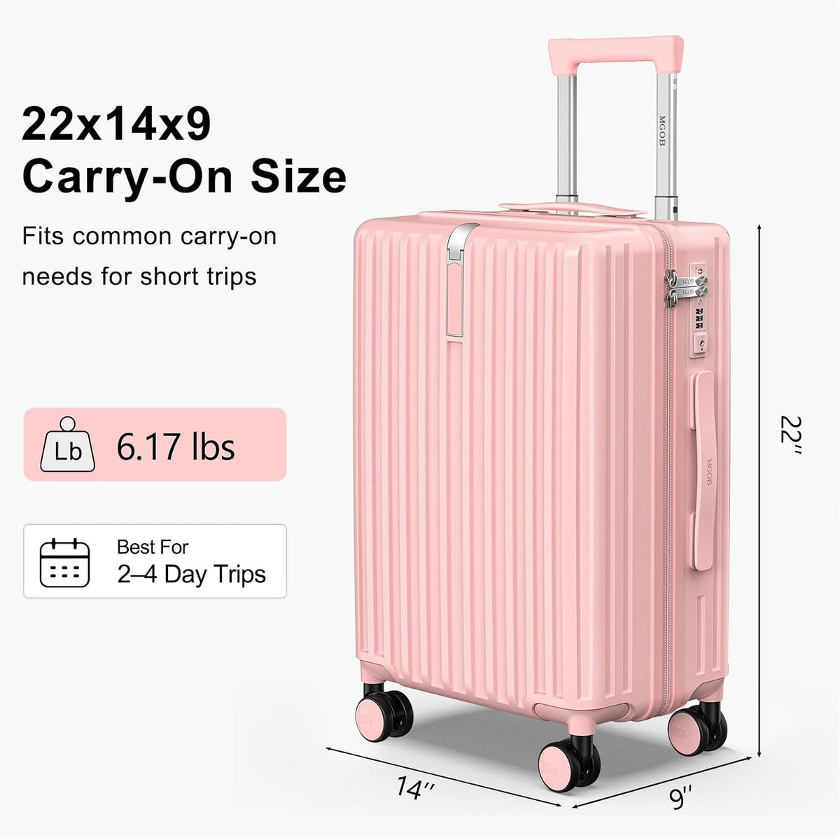 20 Inch Carry On Luggage 22x14x9 Airline Approved, PC Hardside Suitcase with TSA Lock, Lightweight Rolling Travel Suitcase with Spinner Wheels, Black