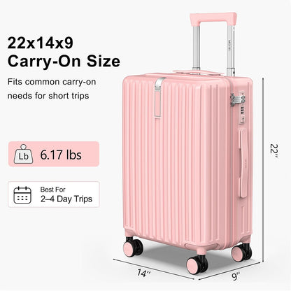 20 Inch Carry On Luggage 22x14x9 Airline Approved, PC Hardside Suitcase with TSA Lock, Lightweight Rolling Travel Suitcase with Spinner Wheels, Black