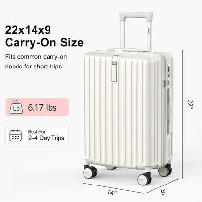 20 Inch Carry On Luggage 22x14x9 Airline Approved, PC Hardside Suitcase with TSA Lock, Lightweight Rolling Travel Suitcase with Spinner Wheels, Black
