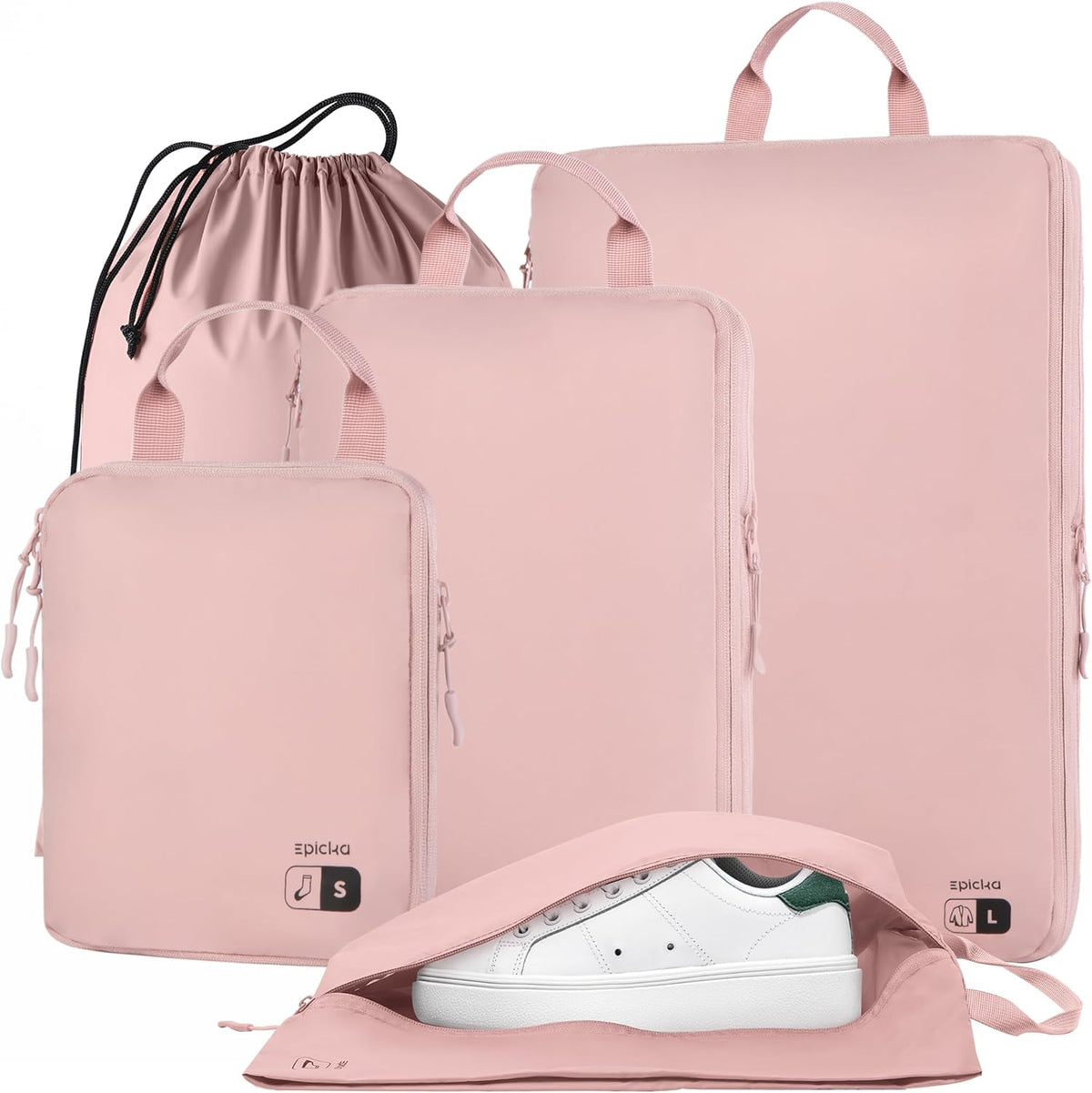 5 Set Ultra-Lightweight Compression Packing Cubes - Water Resistant Durable Travel Organizers Bags, Expandable Travel Accessories for Carry on, Luggage, Suitcase, Backpack (Pink)