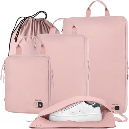 5 Set Ultra-Lightweight Compression Packing Cubes - Water Resistant Durable Travel Organizers Bags, Expandable Travel Accessories for Carry on, Luggage, Suitcase, Backpack (Pink)