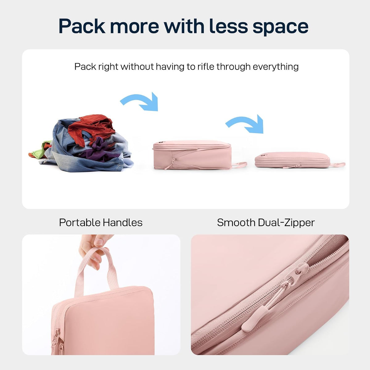 5 Set Ultra-Lightweight Compression Packing Cubes - Water Resistant Durable Travel Organizers Bags, Expandable Travel Accessories for Carry on, Luggage, Suitcase, Backpack (Pink)