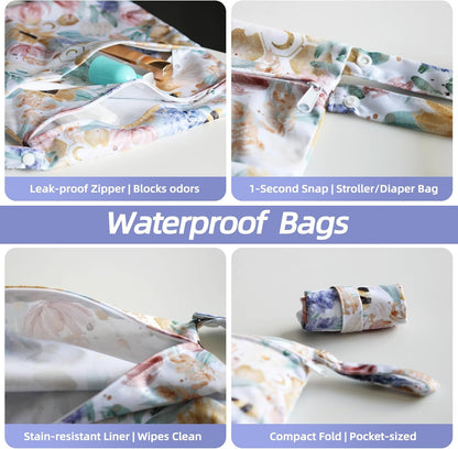 Waterproof Wetbag, Wet Bags for Baby Cloth Diapers and Soiled Clothes, Reusable Wet Bag for Swimsuit and Towels with Double Zipper Pockets, Travel Beach Pool Essentials