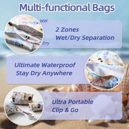 Waterproof Wetbag, Wet Bags for Baby Cloth Diapers and Soiled Clothes, Reusable Wet Bag for Swimsuit and Towels with Double Zipper Pockets, Travel Beach Pool Essentials