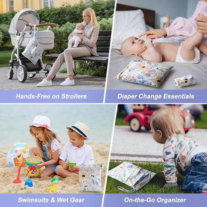 Waterproof Wetbag, Wet Bags for Baby Cloth Diapers and Soiled Clothes, Reusable Wet Bag for Swimsuit and Towels with Double Zipper Pockets, Travel Beach Pool Essentials