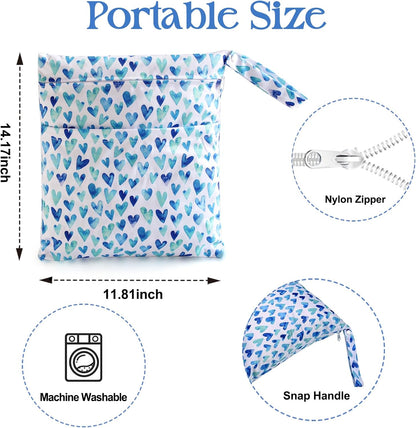 Waterproof Wetbag, Wet Bags for Baby Cloth Diapers and Soiled Clothes, Reusable Wet Bag for Swimsuit and Towels with Double Zipper Pockets, Travel Beach Pool Essentials