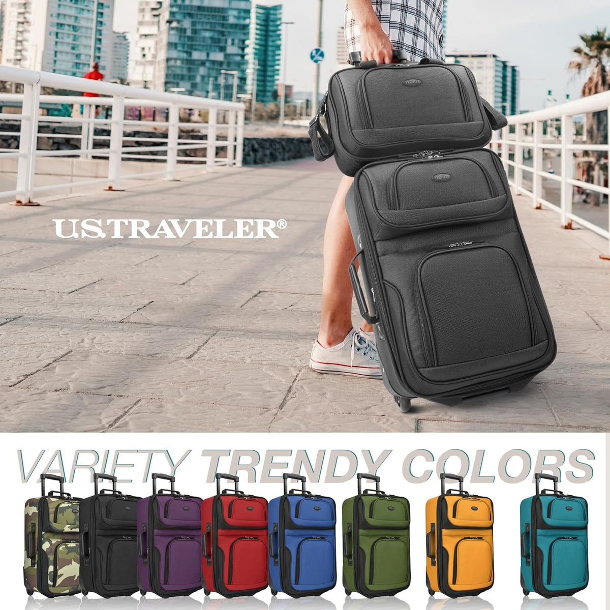 Rio Lightweight Softside Rolling Carry-on Suitcase, 4-Wheel Single, Light Blue