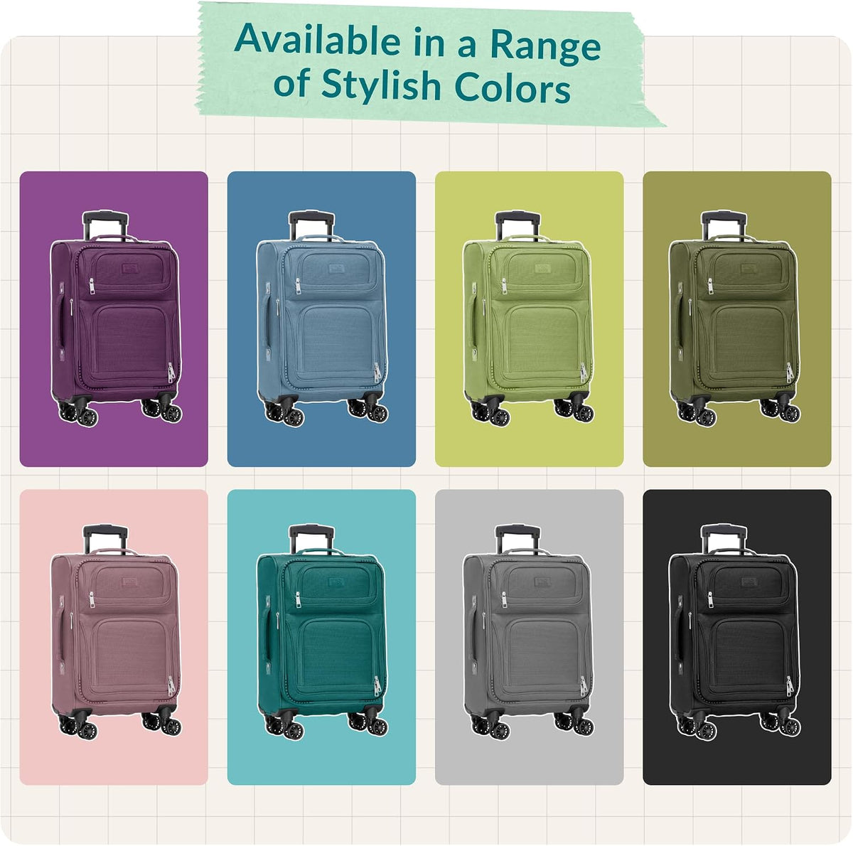 Rio Lightweight Softside Rolling Carry-on Suitcase, 4-Wheel Single, Light Blue