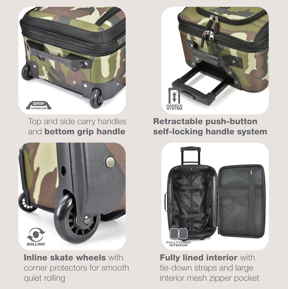 Rio Lightweight Softside Rolling Carry-on Suitcase, 4-Wheel Single, Light Blue