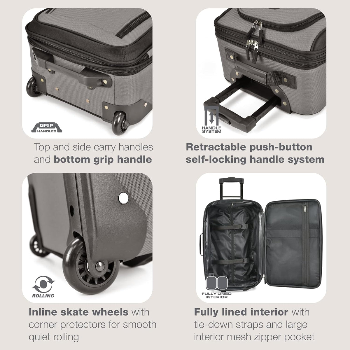 Rio Lightweight Softside Rolling Carry-on Suitcase, 4-Wheel Single, Light Blue