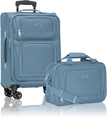 Rio Lightweight Softside Rolling Carry-on Suitcase, 4-Wheel Single, Light Blue